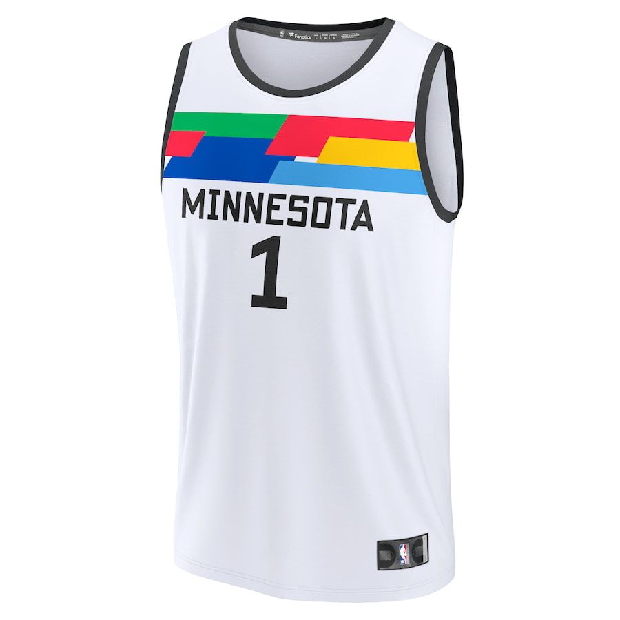 Men Minnesota Timberwolves 1 Anthony Edwards Fanatics Branded White City Edition 2022-23 Fastbreak NBA Jersey